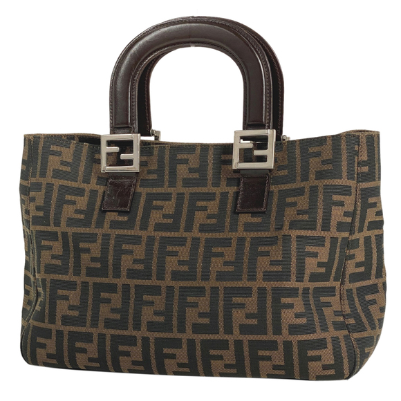 Fendi Zucca Pattern All Over Logo Canvas Handbag Brown - Picture 1 of 7
